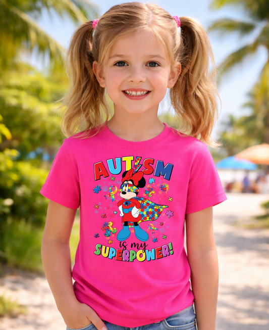 Minnie Mouse Autism Superhero Personalised kids T-Shirt