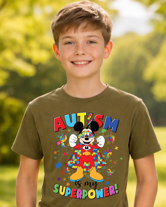 Mickey Mouse Autism Superhero Personalised kids T-Shirt