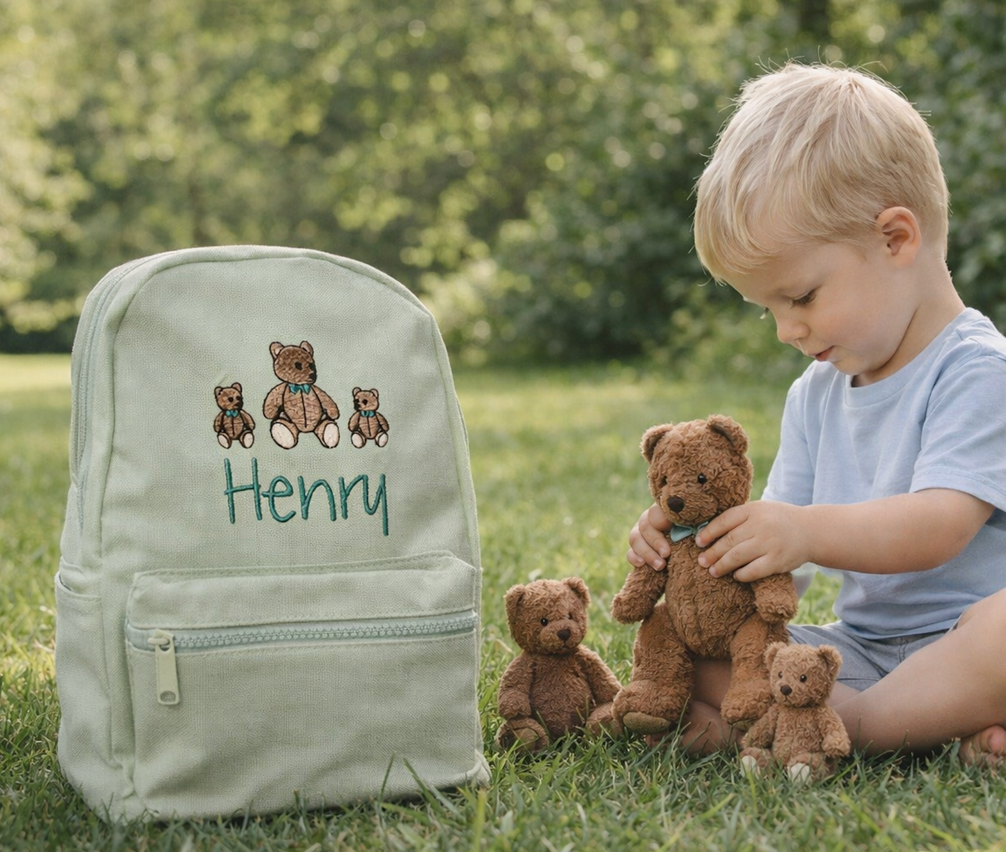 Children's Backpack personalised with Bears & Name Design