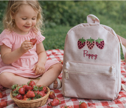 Trio of Strawberries Personalised children's backpack