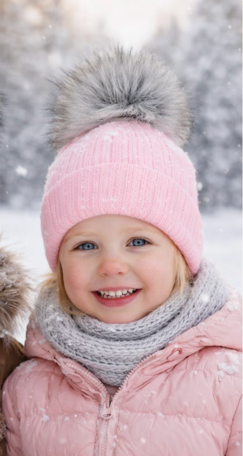 Pink/ Grey Pom Personalised Single Pom hat - various sizes