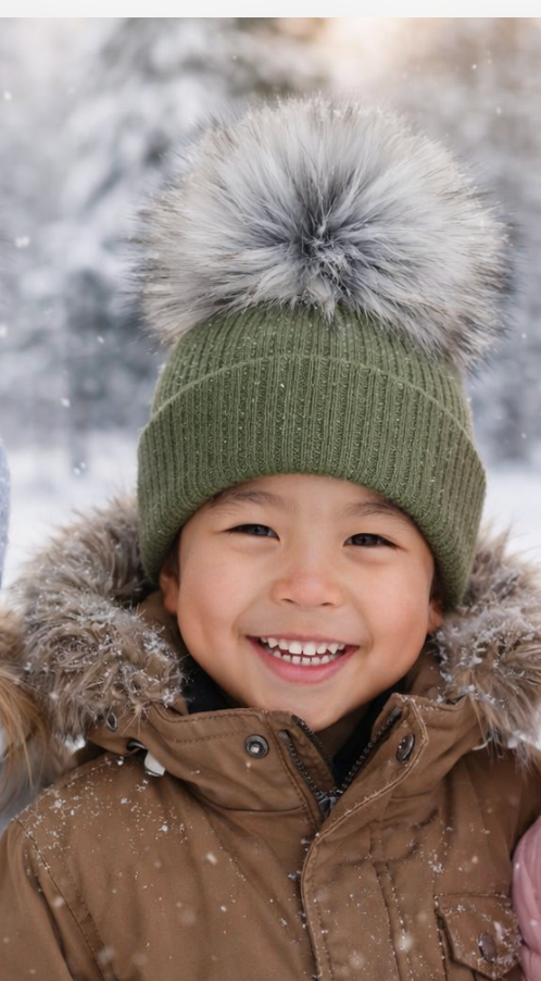 Khaki/Grey Pom  Personalised Single Pom hat - various sizes