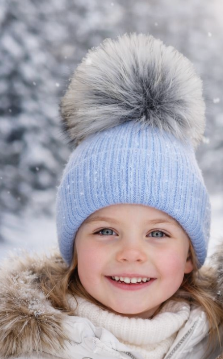 Blue/grey pom Personalised Single Pom hat - various sizes
