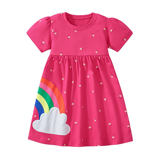 Pink Rainbows Applique kids dress - By From The Stork