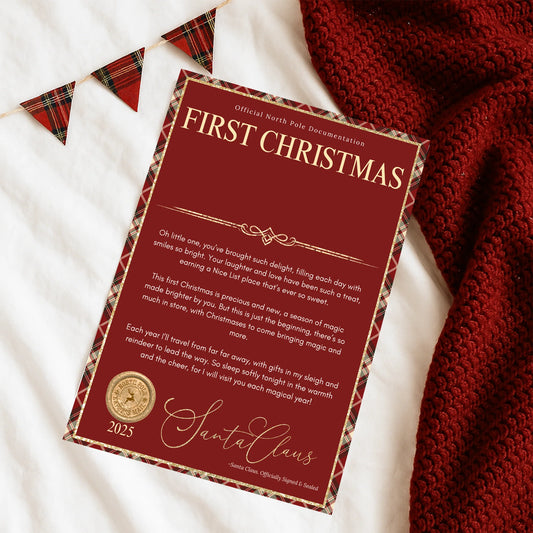 Red & Tartan Official Nice List personalised kids First Christmas Santa letter