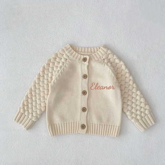 Personalised Girls Knitted Cardigan with Pineapple Sleeve Detail
