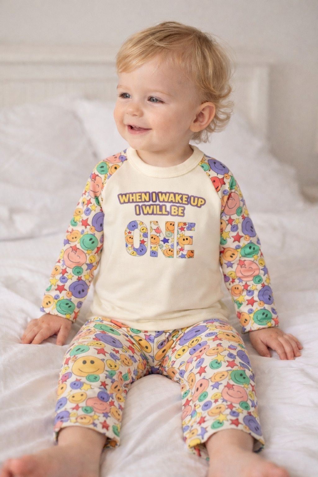 Smiley Face design Personalised Kids birthday pyjamas