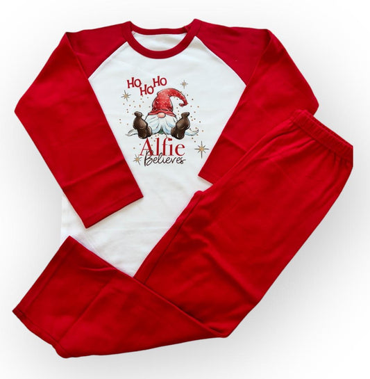 Red Christmas personalised family Pyjamas - Christmas Gonk ADULTS