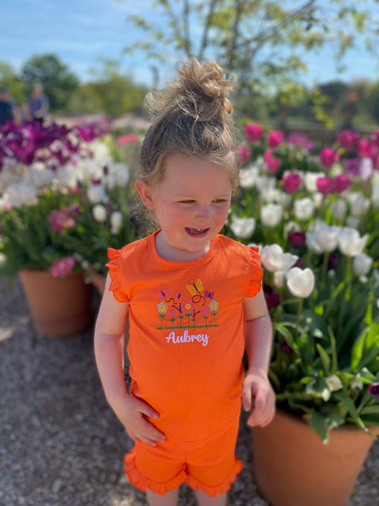 Frill style anglaise personalised shorts & top set - Flowers