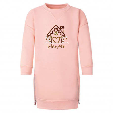 Christmas Gingerbread House Personalised Embroidered Kids Sweater Dress