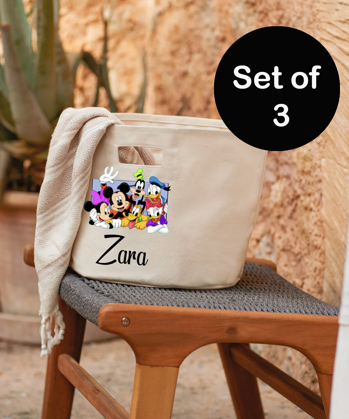 Canvas Storage basket Personalised set of 3 - various colours