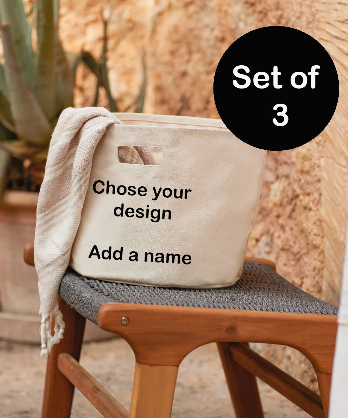 Canvas Storage basket Personalised set of 3 - various colours