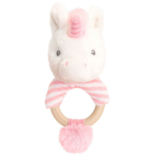 14CM KEELECO CUDDLE TWINKLE UNICORN RING RATTLE (100% RECYCLED)