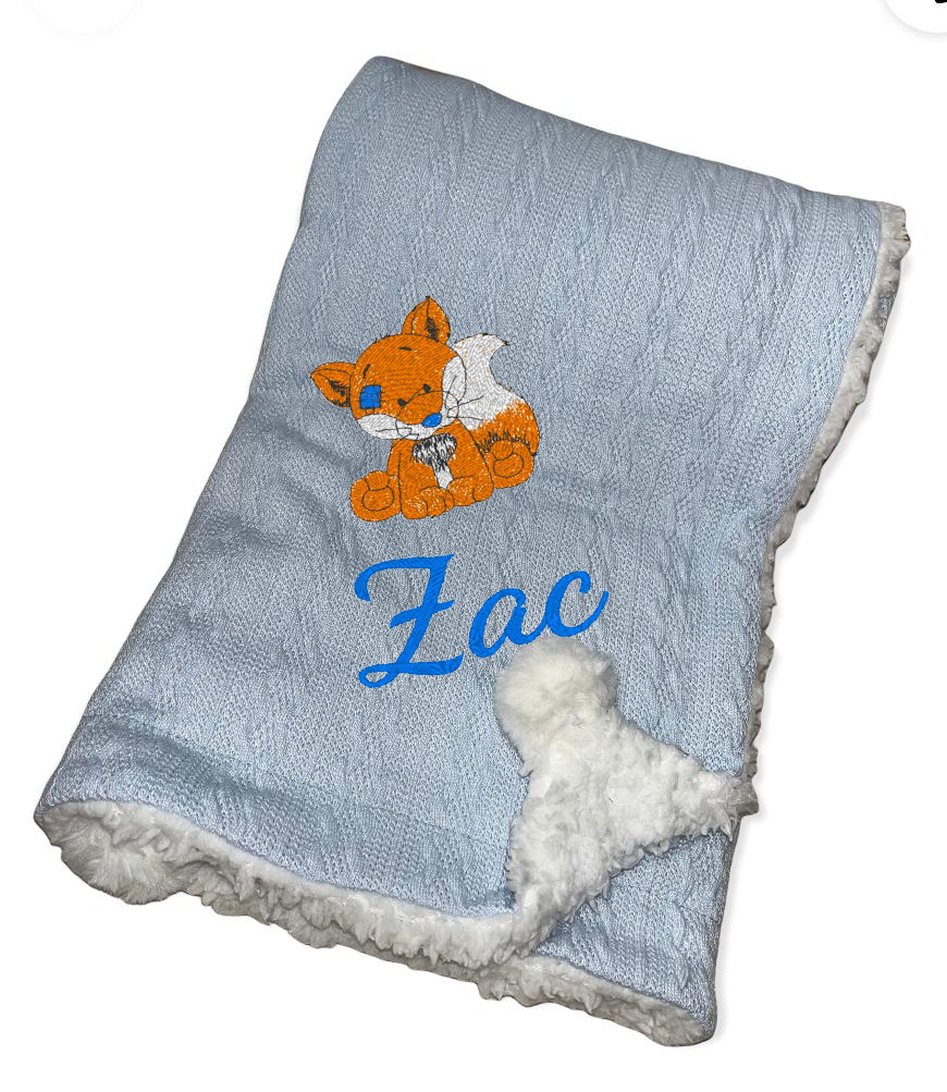 Huxley Baby Blanket Fox Design & Name