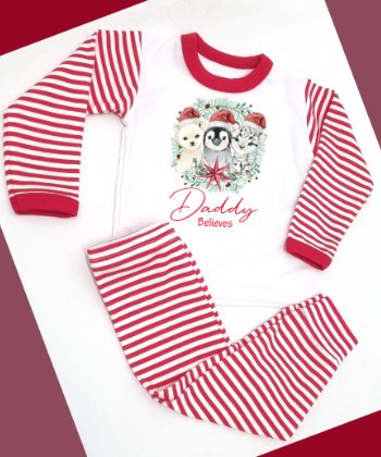 Animal Trio Personalised Red Stripe Pyjamas