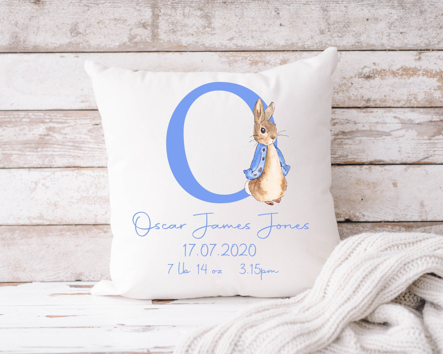 Blue Rabbit & Initial Cushion 40x40cm