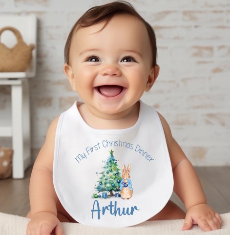 Blue Rabbit My First Christmas Personalised Pull on Bib