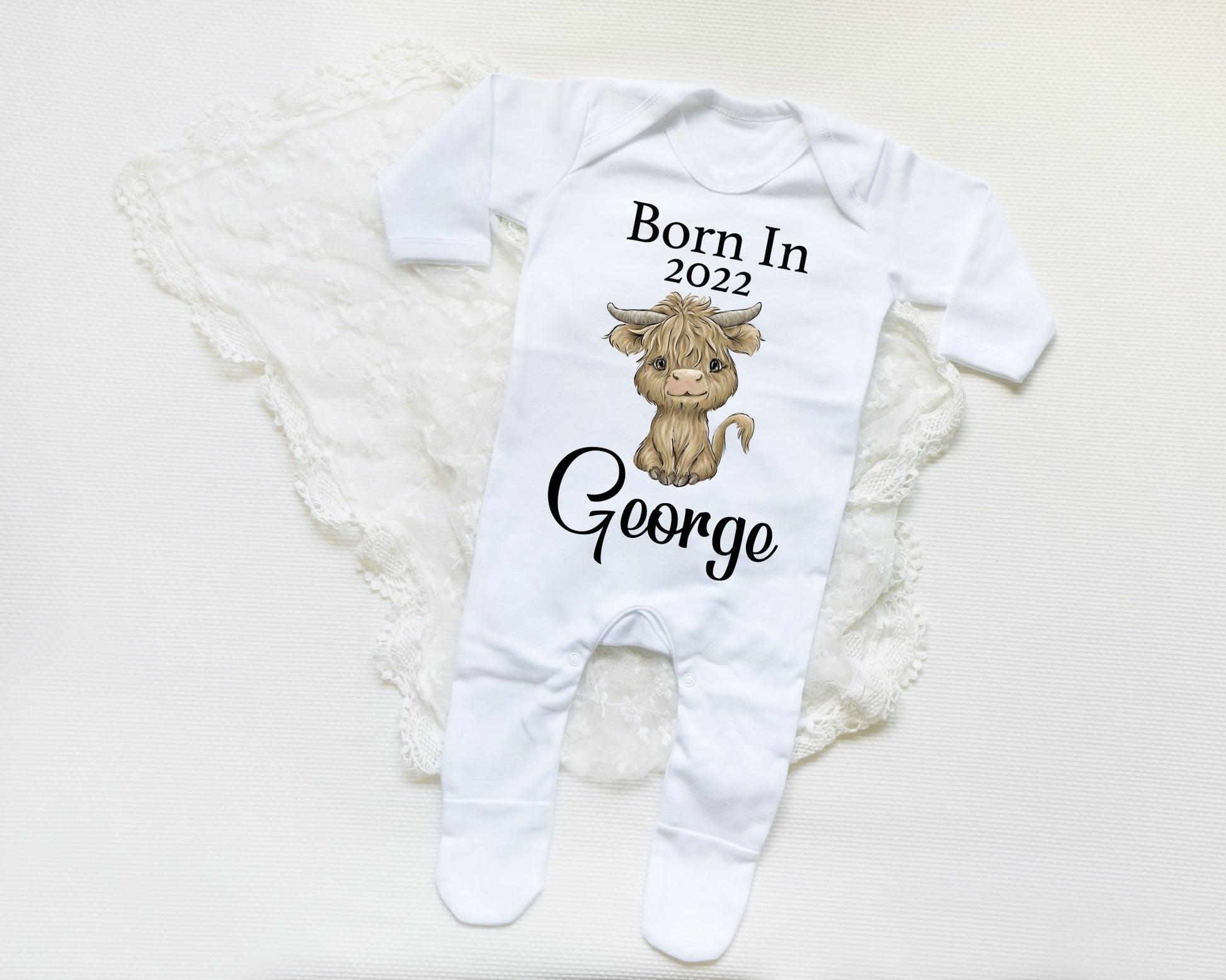 Born In 2022 Cow Boy - Sleepsuit