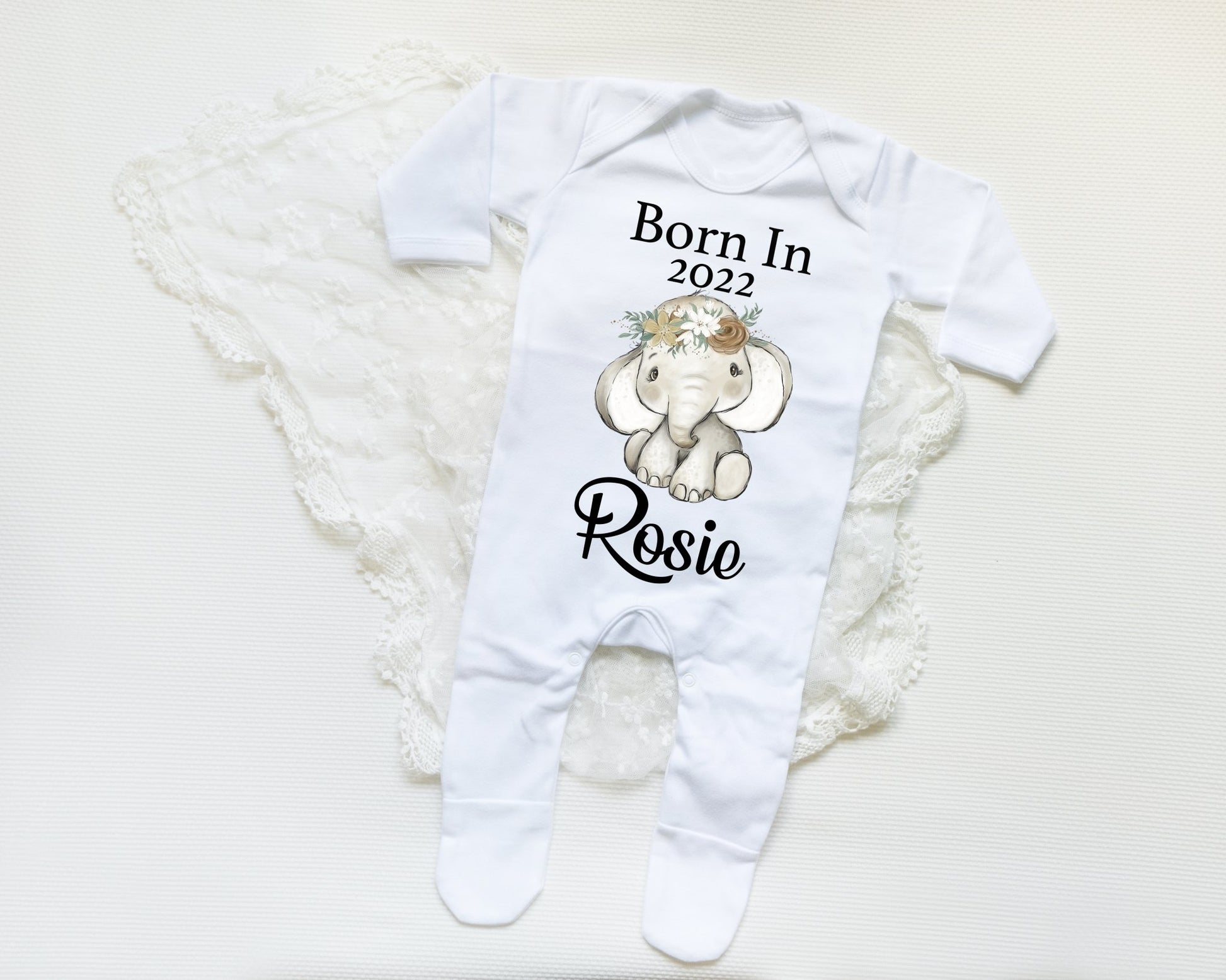 Born In 2022 Elephant Girl - Sleepsuit