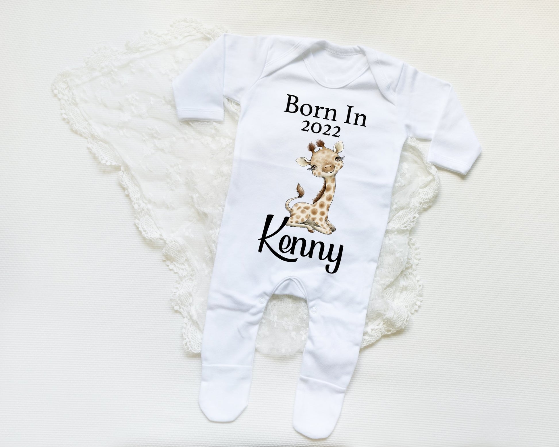 Born In 2022 Giraffe Boy - Sleepsuit