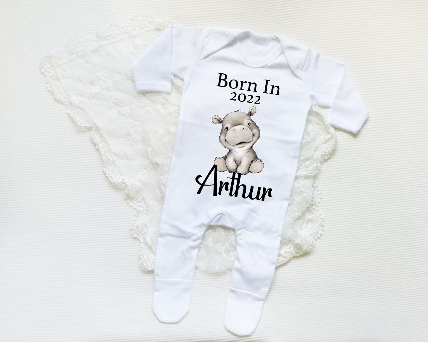 Born In 2022 Hippo Boy - Sleepsuit