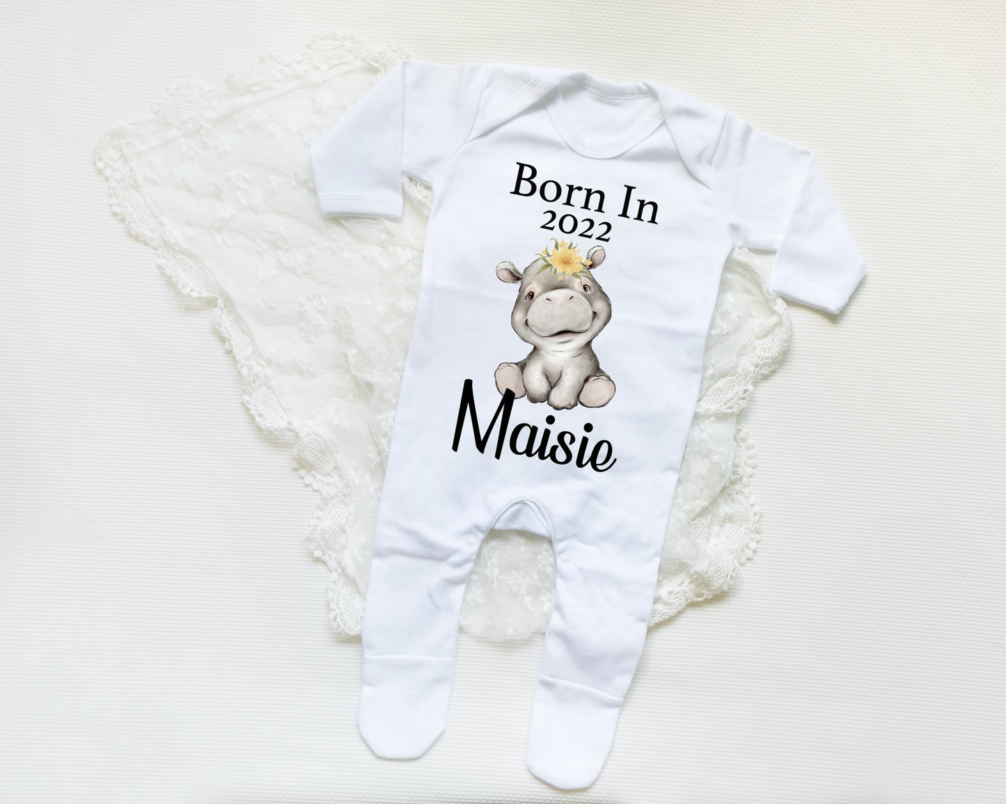 Born In 2022 Hippo Girl - Sleepsuit