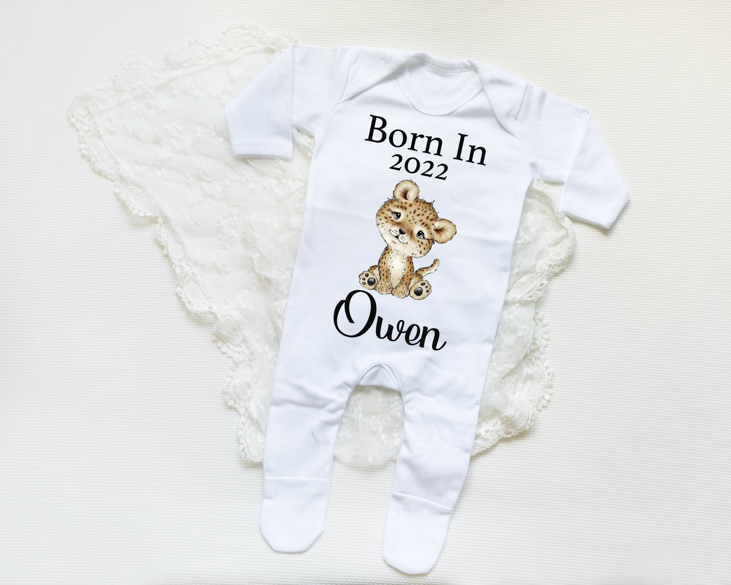 Born In 2022 Leopard Boy - Sleepsuit