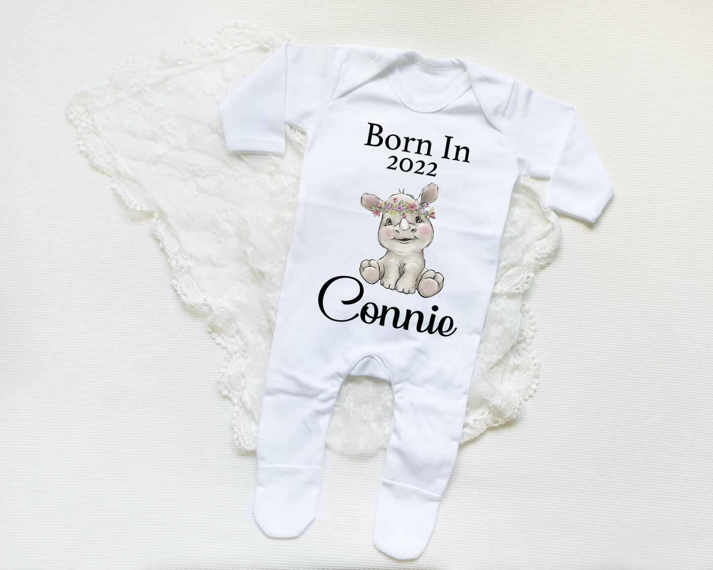 Born In 2022 Rhino Girl - Sleepsuit