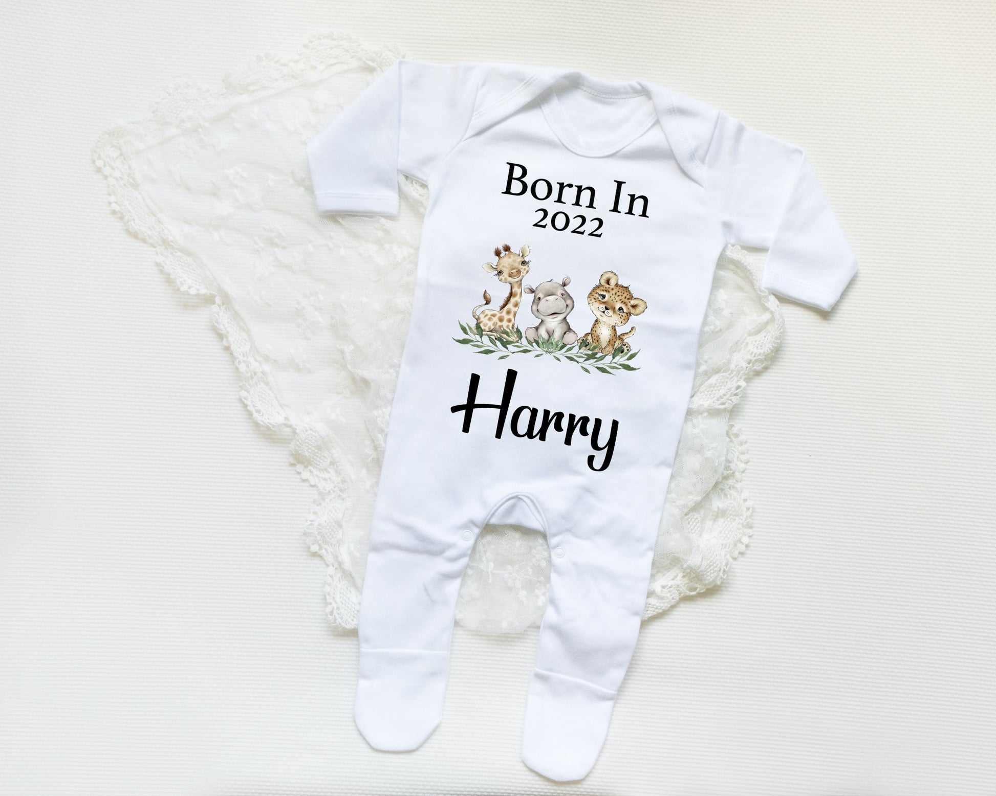 Born In 2022 Safari Boy - Sleepsuit