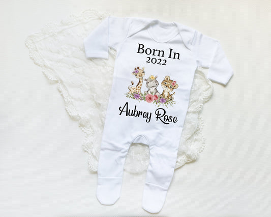 Born In 2022 Safari Girl - Sleepsuit