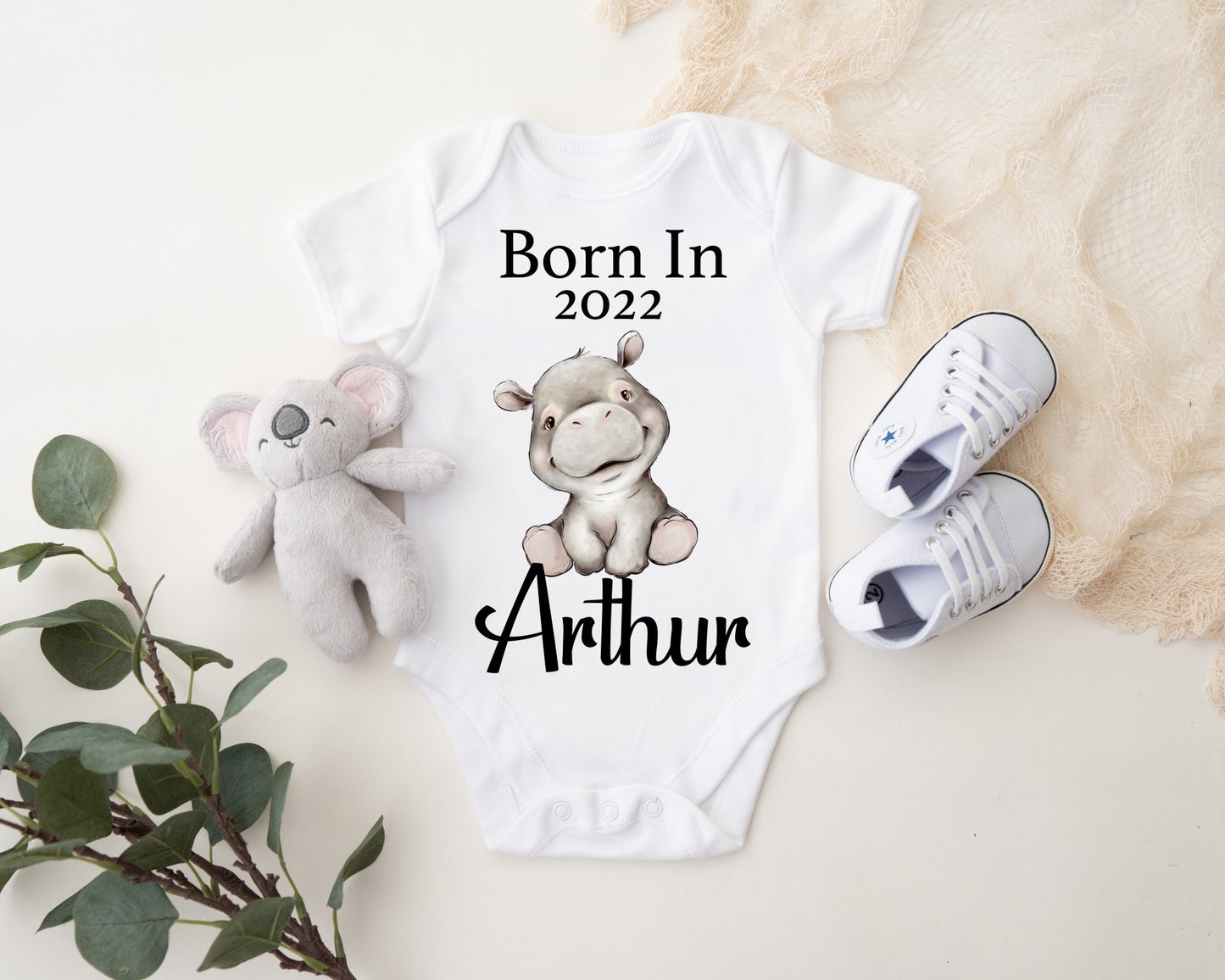 Born In 2022 Vest - Hippo Boy Print