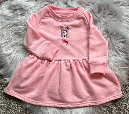 Bunny Face Design Personalised Kids Raglan Dress - Various Colours
