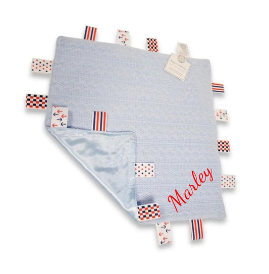 Cable knit Personalised Blue Taggie Comforter Blanket