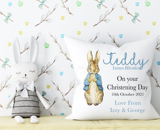 Christening Blue Rabbit Cushion 40x40cm