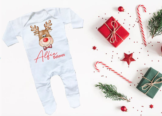Christmas Sleepsuit - Reindeer & Bow Tie