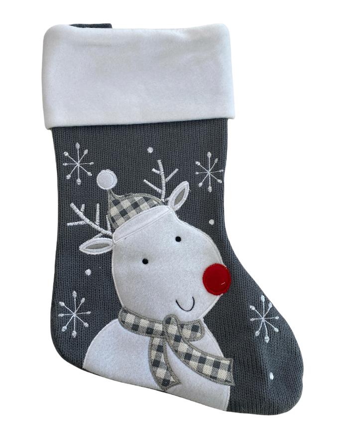 Christmas Stocking - Grey & White - Penguin, Reindeer & Santa designs