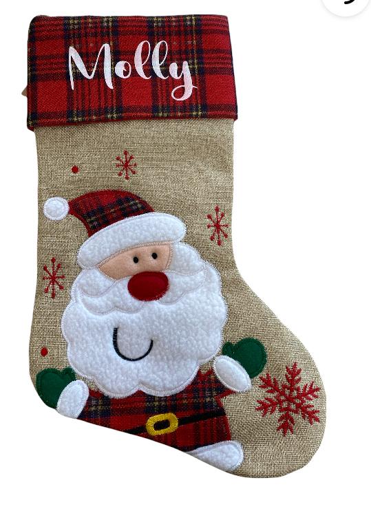Christmas Stocking - Hessian & Tartan- Snowman, Reindeer & Santa designs