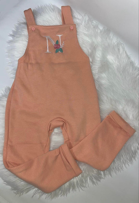 Floral initial personalised dungaree set - various colours