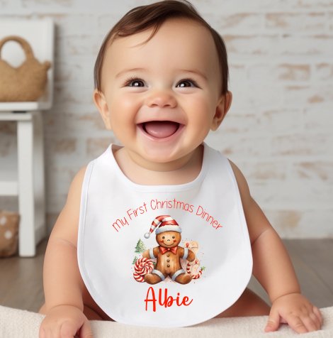 Gingerbread Man My First Christmas Personalised Pull on Bib