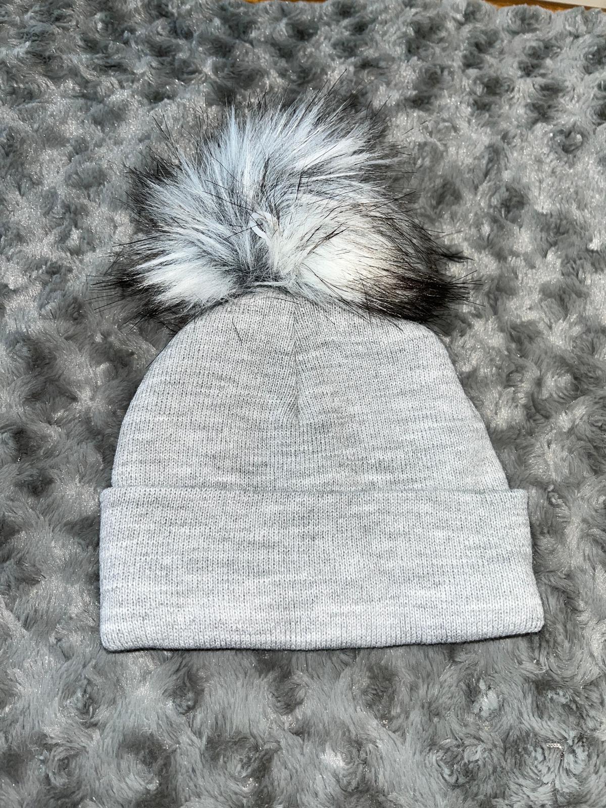 Grey 1-4 years Single Pom hat