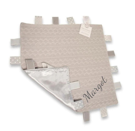 Grey Cable knit Personalised Taggie Comforter Blanket