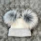 Grey & White Double Pom hat - First Size