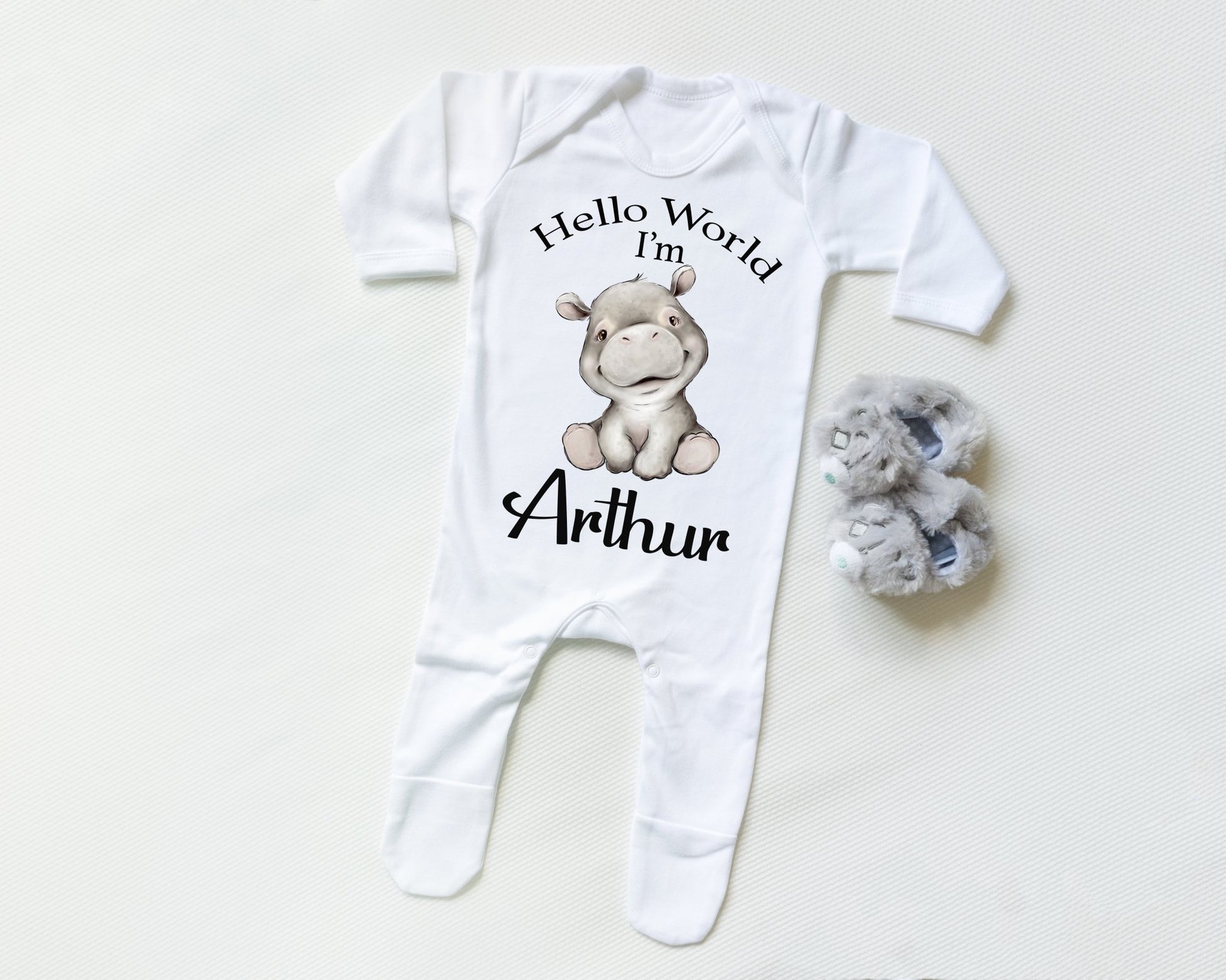 Hello World Hippo Boy - Sleepsuit