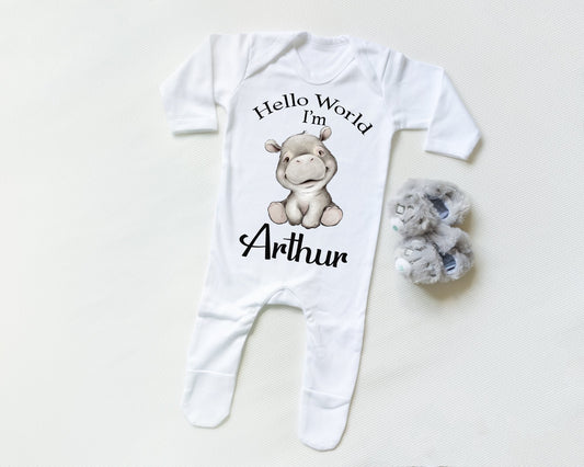Hello World Hippo Boy - Sleepsuit