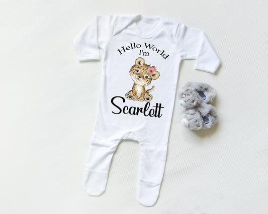 Hello World Leopard Girl - Sleepsuit