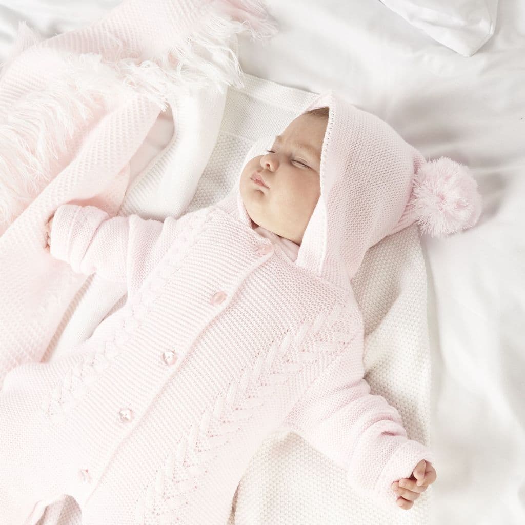 Hooded Knitted Pramsuit Pink