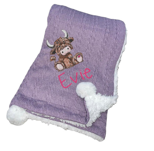 Huxley Baby Blanket Highland Cow Design & Name
