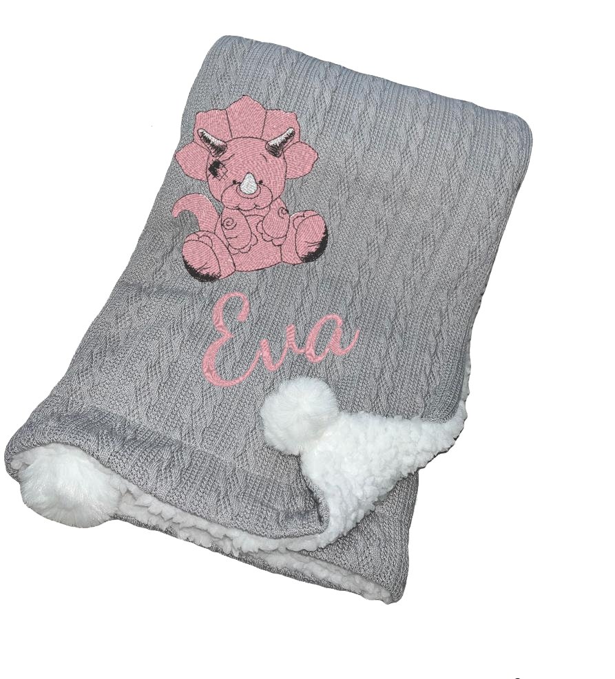 Huxley Baby Blanket Pink Dinosaur Design & Name