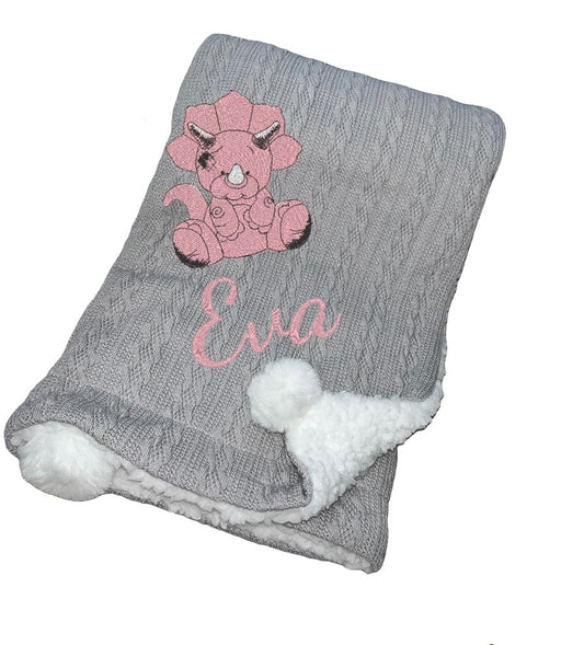Huxley Baby Blanket Pink Dinosaur Design & Name