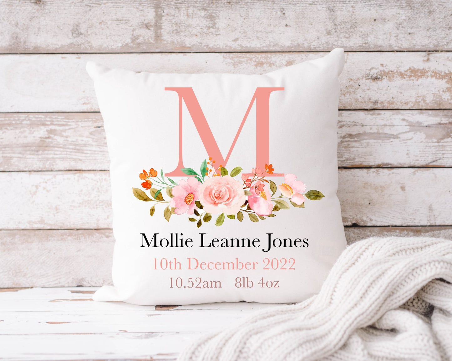 Initial With Flowers Cushion 40x40cm